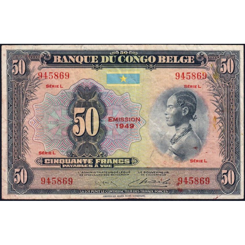 Congo Belge - Pick 16g - 50 francs - Série L - 1949 - Etat : TB