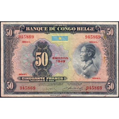 Congo Belge - Pick 16g - 50 francs - Série L - 1949 - Etat : TB