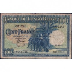 Congo Belge - Pick 17b - 100 francs - Série A - 10/06/1944 - Etat : B+