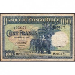Congo Belge - Pick 17d_3 - 100 francs - Série M - 13/03/1951 - Etat : TB