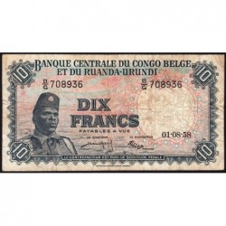 Congo Belge - Pick 30b - 10 francs - Série B/G - 01/08/1958 - Etat : TB-