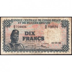 Congo Belge - Pick 30b_14 - 10 francs - Série B/G - 01/08/1958 - Etat : TB-