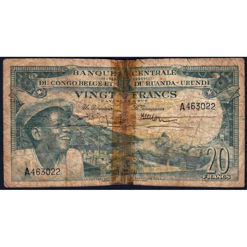 Congo Belge - Pick 31_1 - 20 francs - Série A - 01/12/1956 - Etat : AB