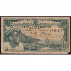 Congo Belge - Pick 31_5 - 20 francs - Série AA - 01/08/1957 - Etat : B+