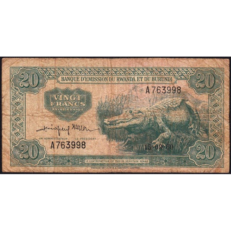 Rwanda et Burundi - Pick 3a_1 - 20 francs - 15/09/1960 - Série A - Etat : TB-