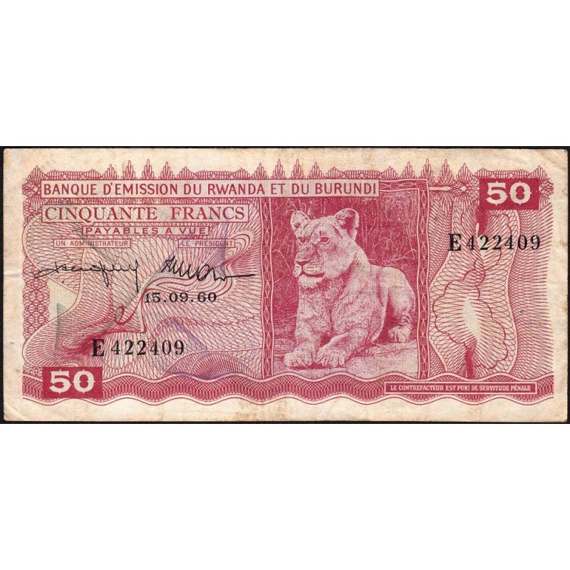 Rwanda et Burundi - Pick 4a-1 - 50 francs - 15/09/1960 - Série E - Etat : TTB-