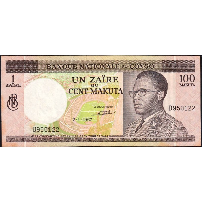 Congo (Kinshasa) - Pick 12a - 1 zaïre ou 100 makuta - Série D - 02/01/1967 - Etat : SUP+