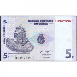 Rép. Démocr. du Congo - Pick 81 - 5 centimes - Série B C - 01/11/1997 - Etat : NEUF