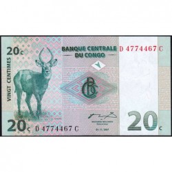 Rép. Démocr. du Congo - Pick 83 - 20 centimes - Série D C- 01/11/1997 - Etat : NEUF