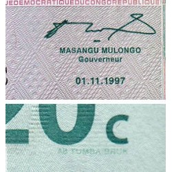 Rép. Démocr. du Congo - Pick 83 - 20 centimes - Série D C- 01/11/1997 - Etat : NEUF
