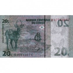 Rép. Démocr. du Congo - Pick 83 - 20 centimes - Série D C- 01/11/1997 - Etat : NEUF