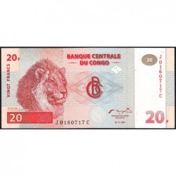 Rép. Démocr. du Congo - Pick 88A - 20 francs - Série J C - 01/11/1997 - Etat : NEUF