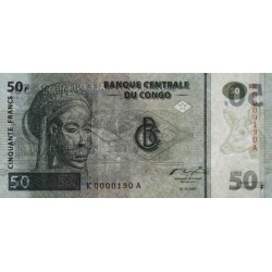 Rép. Démocr. du Congo - Pick 89 - 50 francs - Série K A - 01/11/1997 - Petit numéro - Etat : NEUF