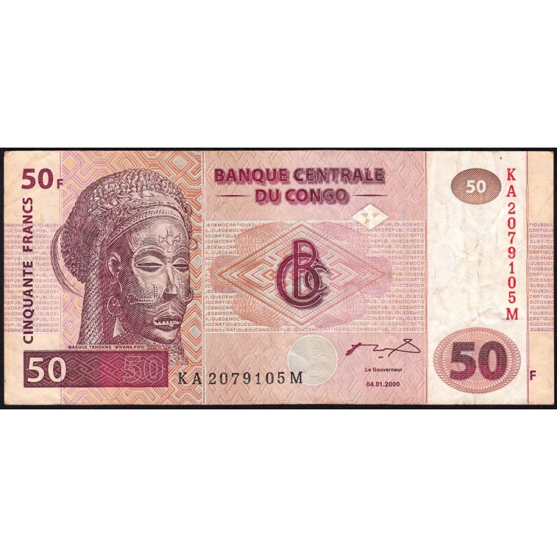 Rép. Démocr. du Congo - Pick 91A - 50 francs - Série KA M - 04/01/2000 - Etat : TB