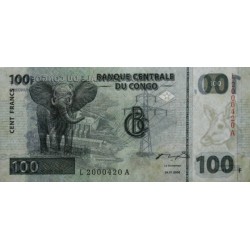 Rép. Démocr. du Congo - Pick 92 - 100 francs - Série L A - 04/01/2000 - Petit numéro - Etat : NEUF