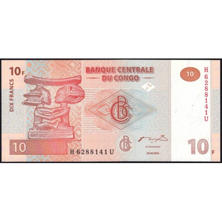 Rép. Démocr. du Congo - Pick 93 - 10 francs - Série H U - 30/06/2003 - Etat : NEUF