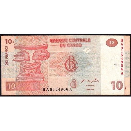 Rép. Démocr. du Congo - Pick 93A - 10 francs - Série HA A - 30/06/2003 - Etat : TB