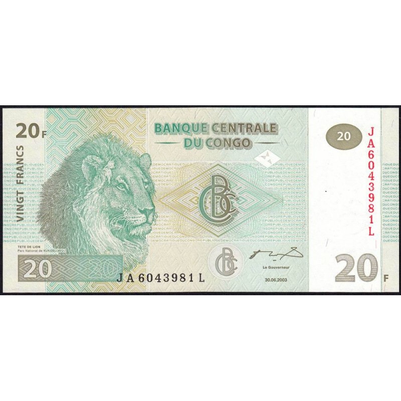 Rép. Démocr. du Congo - Pick 94A - 20 francs - Série JA L - 30/06/2003 - Etat : NEUF