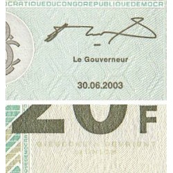 Rép. Démocr. du Congo - Pick 94A - 20 francs - Série JA L - 30/06/2003 - Etat : NEUF
