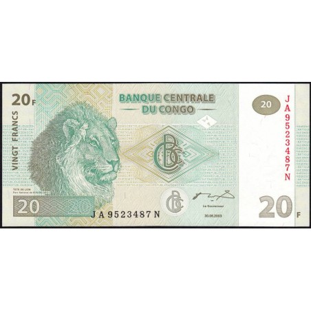 Rép. Démocr. du Congo - Pick 94A - 20 francs - Série JA N - 30/06/2003 - Etat : NEUF