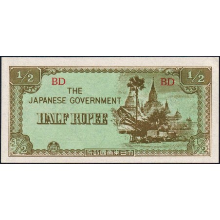 Birmanie - Gouvernement Japonais - Pick 13b - 1/2 rupee - Série BD - 1942 - Etat : NEUF