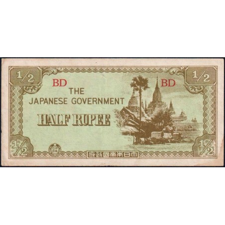 Birmanie - Gouvernement Japonais - Pick 13b - 1/2 rupee - Série BD - 1942 - Etat : SUP