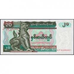 Myanmar - Pick 72 - 20 kyats - Série AY - 1994 - Etat : NEUF