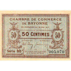 Bayonne - Pirot 21-42 - 50 centimes - Série bb - 19/05/1917 - Etat : SUP