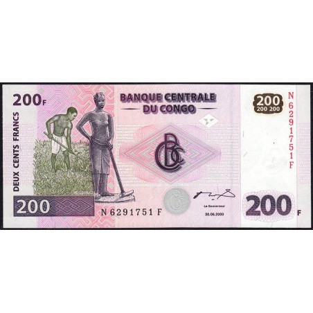 Rép. Démocr. du Congo - Pick 95 - 200 francs - Série N F - 30/062000 - Etat : NEUF