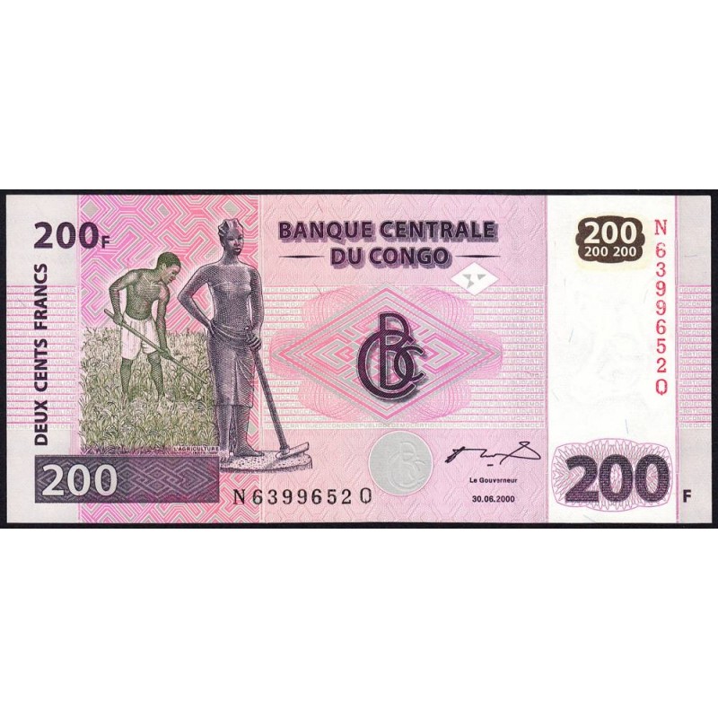 Rép. Démocr. du Congo - Pick 95A - 200 francs - Série N Q - 30/062000 - Etat : NEUF