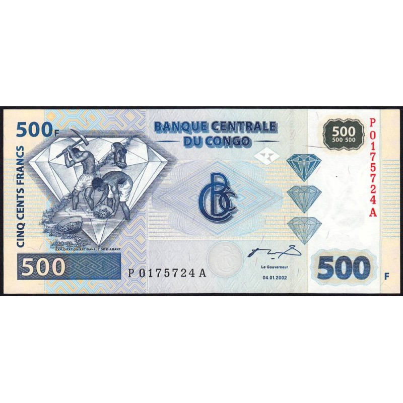 Rép. Démocr. du Congo - Pick 96a_1a - 500 francs - Série P A - 04/01/2002 - Etat : NEUF