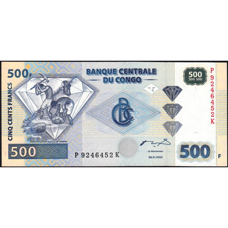 Rép. Démocr. du Congo - Pick 96B - 500 francs - Série P K - 04/01/2002 - Etat : NEUF