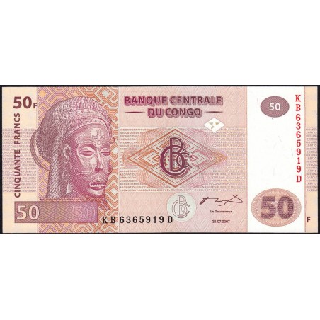 Rép. Démocr. du Congo - Pick 97a_1 - 50 francs - Série KB D - 31/07/2007 - Etat : NEUF