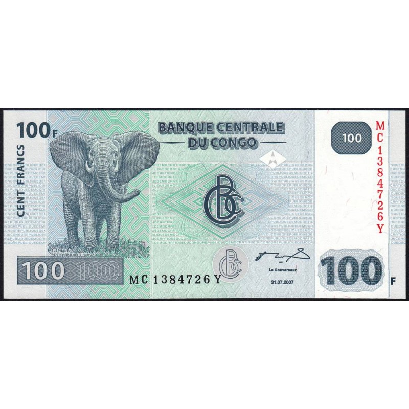 Rép. Démocr. du Congo - Pick 98A_1 - 100 francs - Série MC Y - 31/07/2007 - Etat : NEUF
