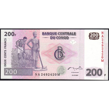Rép. Démocr. du Congo - Pick 99a - 200 francs - Série NA M - 31/07/2007 - Etat : NEUF