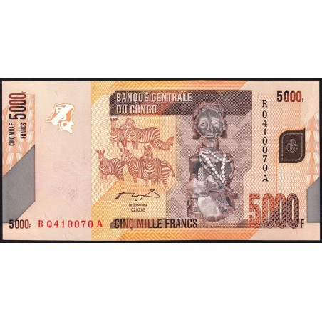 Rép. Démocr. du Congo - Pick 102a - 5'000 francs - Série R A - 02/02/2005 - Etat : SPL+