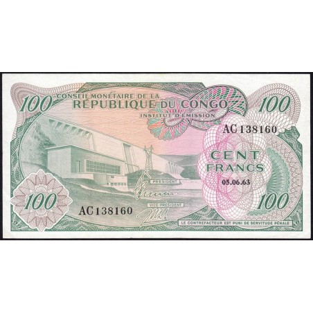 Congo (Kinshasa) - Pick 1a - 100 francs - Série AC - 05/06/1963 - Etat : SUP+