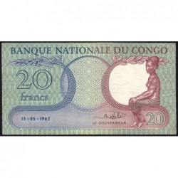 Congo (Kinshasa) - Pick 4a - 20 francs - Série X - 15/05/1962 - Etat : TTB