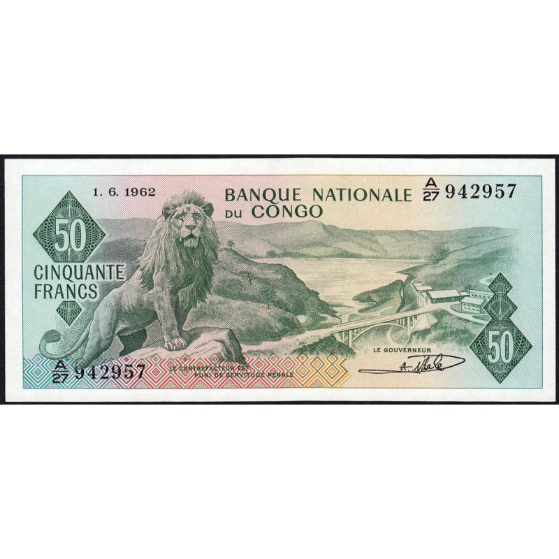 Congo (Kinshasa) - Pick 5a - 50 francs - Série A/27 - 01/06/1962 - Etat : SPL