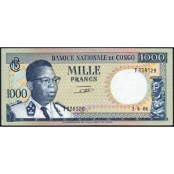 Congo (Kinshasa) - Pick 8a_3 - 1'000 francs - Série T - 01/08/1964 - Etat : SPL+