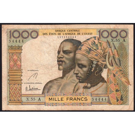 Côte d'Ivoire - Pick 103Ae - 1'000 francs - Série X.55 - Sans date (1967) - Etat : TB-