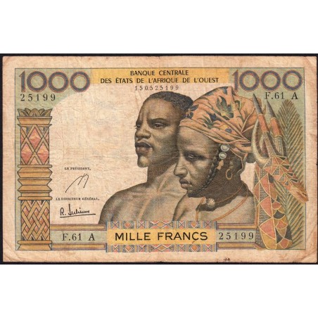 Côte d'Ivoire - Pick 103Ae - 1'000 francs - Série F.61 - Sans date (1967) - Etat : TB-