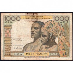 Côte d'Ivoire - Pick 103Af - 1'000 francs - Série A.68 - Sans date (1969) - Etat : B