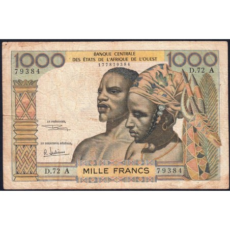 Côte d'Ivoire - Pick 103Af - 1'000 francs - Série D.72 - Sans date (1969) - Etat : TB-