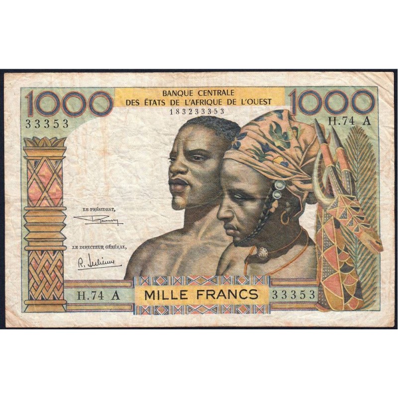 Côte d'Ivoire - Pick 103Af - 1'000 francs - Série H.74 - Sans date (1969) - Etat : TB-