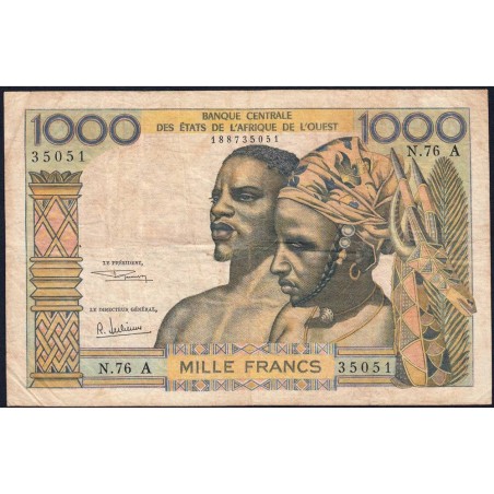 Côte d'Ivoire - Pick 103Ag - 1'000 francs - Série N.76 - Sans date (1970) - Etat : TB-