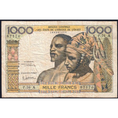 Côte d'Ivoire - Pick 103Ag - 1'000 francs - Série P.76 - Sans date (1970) - Etat : B+