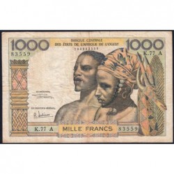 Côte d'Ivoire - Pick 103Ag - 1'000 francs - Série K.77 - Sans date (1970) - Etat : TB-