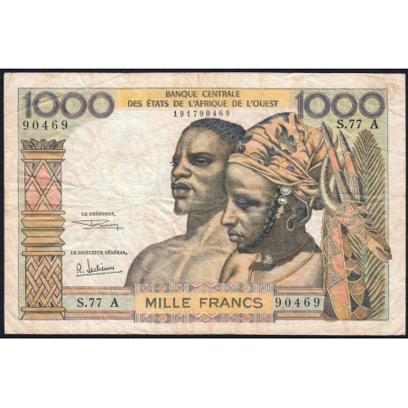 Côte d'Ivoire - Pick 103Ag - 1'000 francs - Série S.77 - Sans date (1970) - Etat : TB-