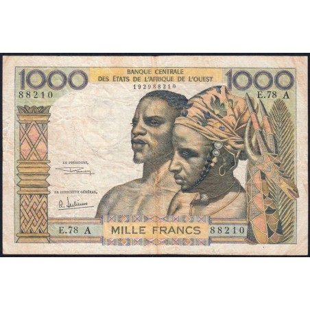 Côte d'Ivoire - Pick 103Ag - 1'000 francs - Série E.78 - Sans date (1970) - Etat : TB